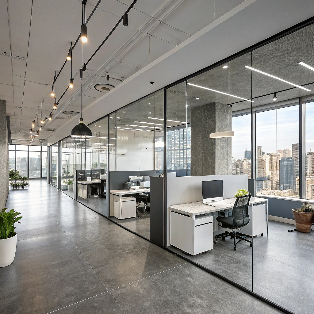 ultra modern open office space with sleek glass